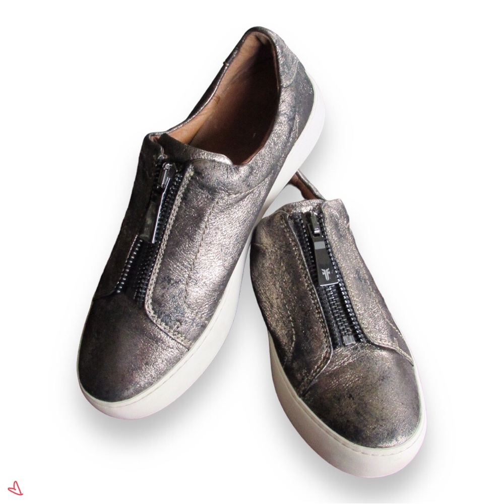 Frye Lena Sneakers Metallic Leather Zip Shoes